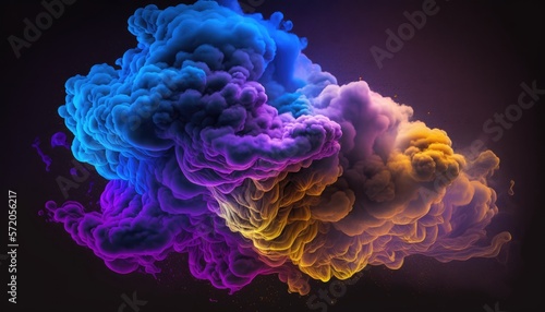 Multicolored smoke puff cloud design elements on a dark background - generative ai