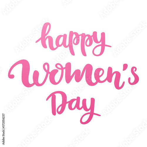 Happy Women's Day poster. Trendy calligraphy. Pink text. Vector lettering illustration for typography. Print to party, sticker, banner, badge, design, flyer, web, advertising. 