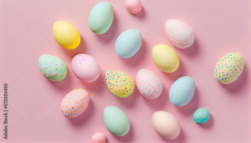 Pastellfarbene Ostereier als Oster Hintergrund mit Platzhalter - Generative Ai Pastellfarbene Ostereier als Oster Hintergrund mit Platzhalter - Generative Ai