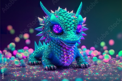 Baby dragon with shimmering diamond scales and neon created with Generative AI  © Soulmate