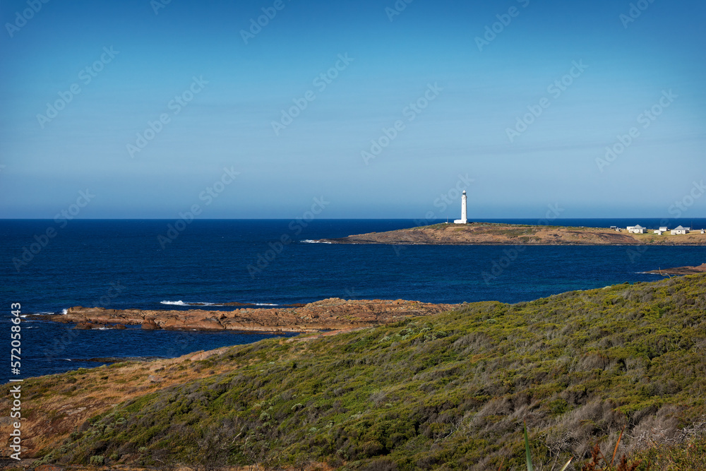 Cape Leeuwin Lighthouse located on the headland of Cape Leeuwin, the most south-westerly point on the mainland of the Australian Continent in Western Australia.