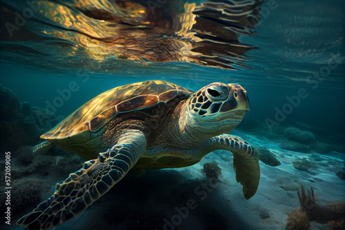 Die Schönheit der Meere: Eine Schildkröte in ihrem natürlichen Lebensraum - Generative Ai