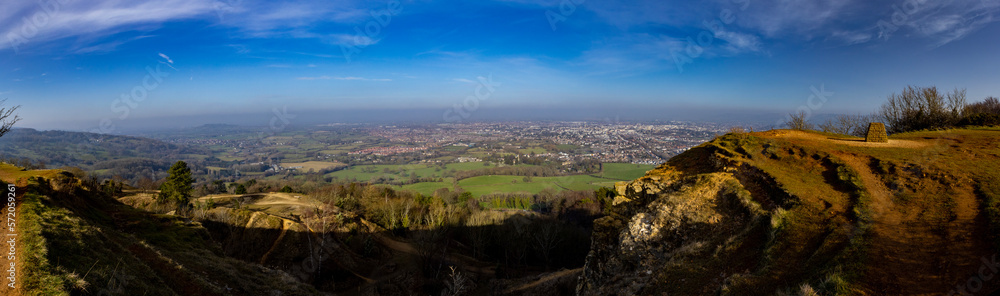 Panoramic shot from Leckhampton Hill looking towards Cheltenham, Gloucestershire.