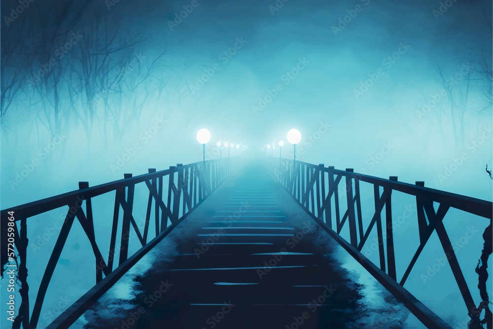 Obraz premium Bridge in fog created with Generative AI 