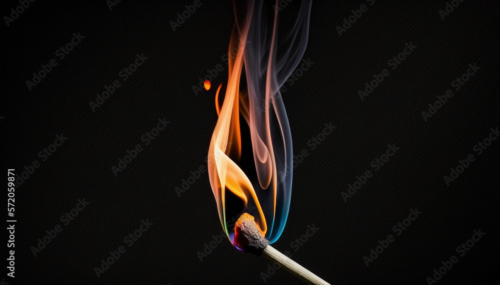 wooden match with a burning fire on a black background. ai generated - obrazy, fototapety, plakaty 