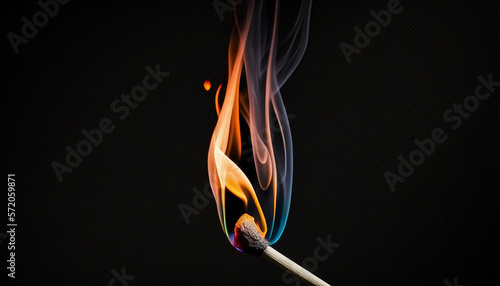 Stampa su tela wooden match with a burning fire on a black background