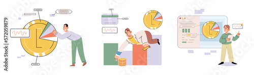 Set of people analyzing personal or corporate budget. Concept of finance accounting and calculation of financial income and expenses report. Financial consultant with document for tax computation