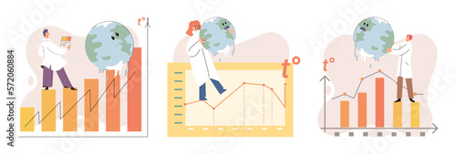 Global warming concept. Scientist studies problem of rising temperatures on planet Earth. Researcher makes analysis of ecology and environment. Scientific research on climate change environmental test