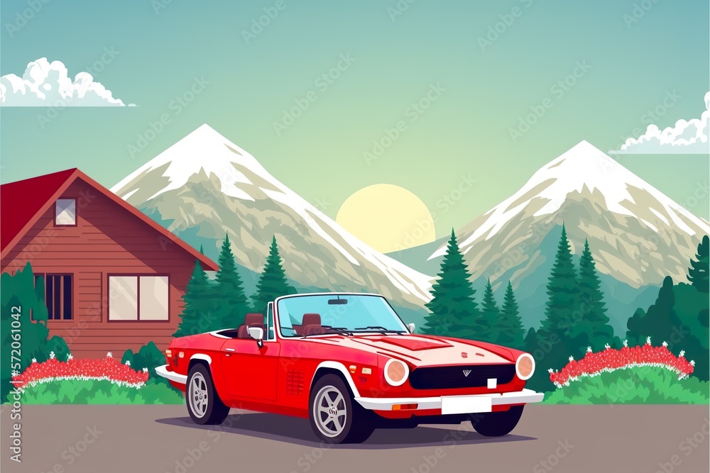 Car flat illustration created with Generative AI 