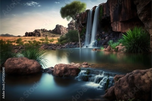 Landscape with waterfall created with Generative AI 