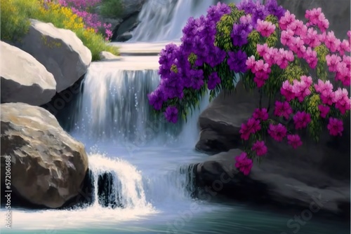 Landscape with waterfall created with Generative AI 