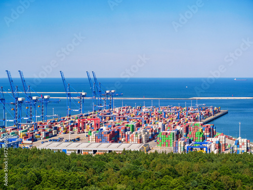 Deepwater Container Terminal in Northern Port, Gdansk, Poland. Aerial landscape.