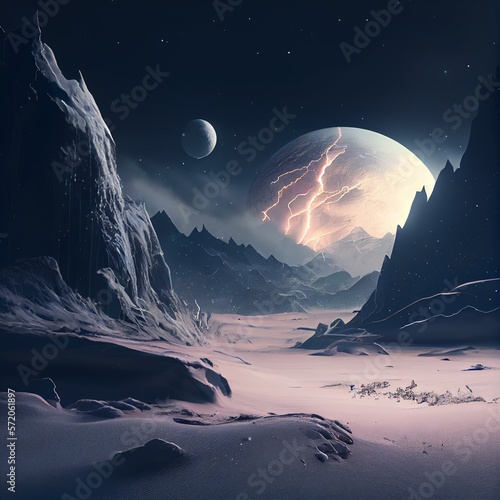 white snow on an unknown planet  illustration  cinematic lightning  4K AI Generated