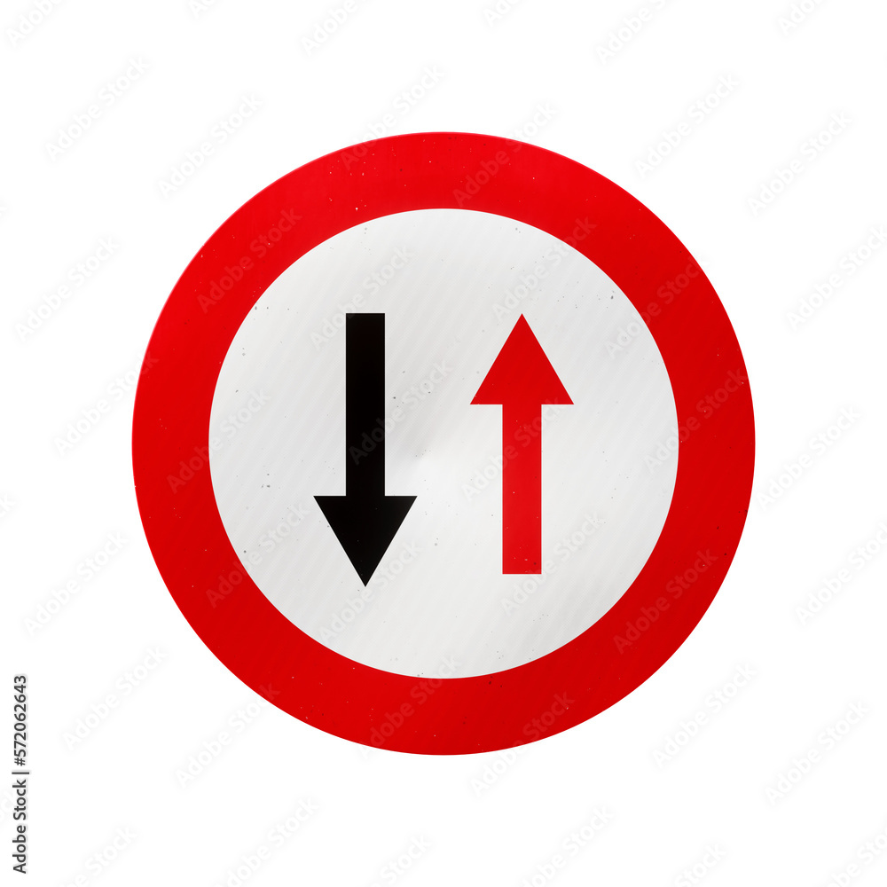 Give way to oncoming traffic European road sign isolated on transparent background. 3D rendering Give way to oncoming traffic European road sign isolated on transparent background. 3D rendering