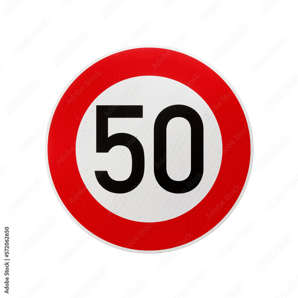 50 km/h European speed limit road sign isolated on transparent background. 3D rendering 50 km/h European speed limit road sign isolated on transparent background. 3D rendering