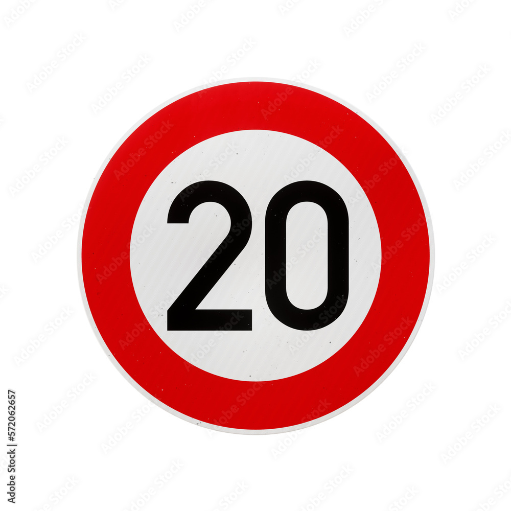 20 km/h European speed limit road sign isolated on transparent background. 3D rendering 20 km/h European speed limit road sign isolated on transparent background. 3D rendering