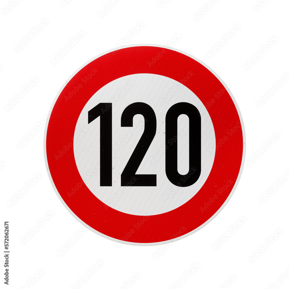 120 km/h European speed limit road sign isolated on transparent background. 3D rendering 120 km/h European speed limit road sign isolated on transparent background. 3D rendering