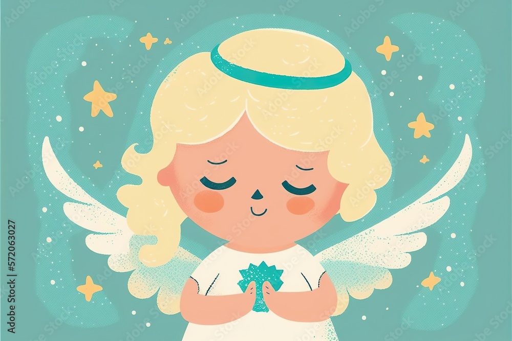 Angel girl flat illustration created with Generative AI Angel girl flat illustration created with Generative AI