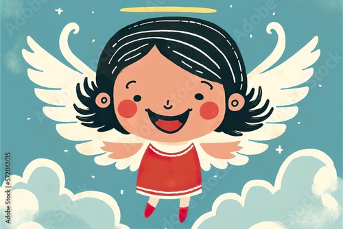 Angel girl flat illustration created with Generative AI 