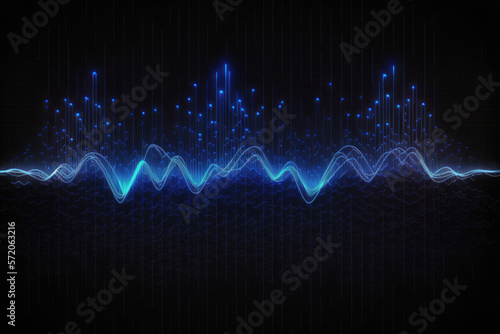 Blue neon equalizer. Illustration AI Generative