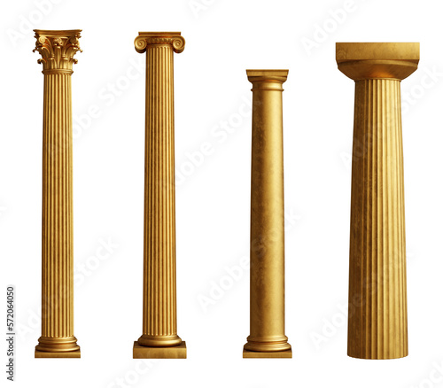 Obraz na plátně Golden classical order columns and pillars isolated on transparent background