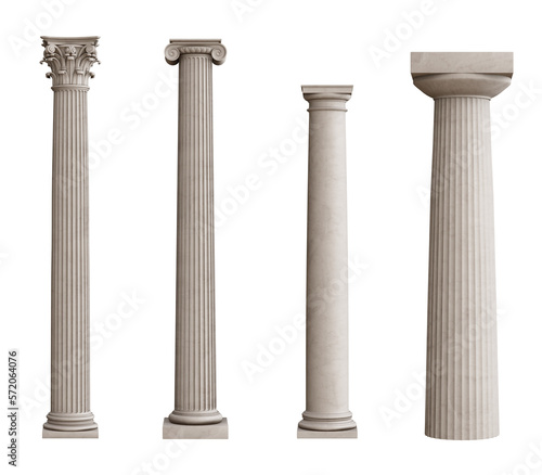 Fényképezés Classical order columns and pillars isolated on transparent background