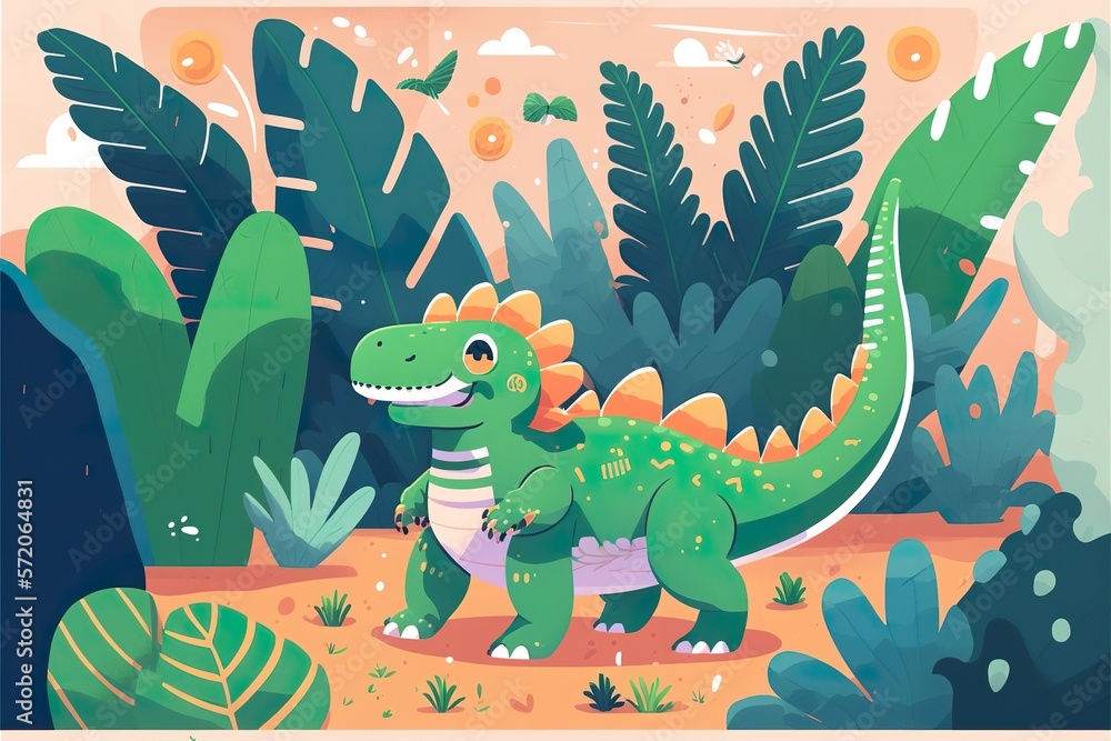 Naklejka premium Dinosaur flat illustration created with Generative AI 