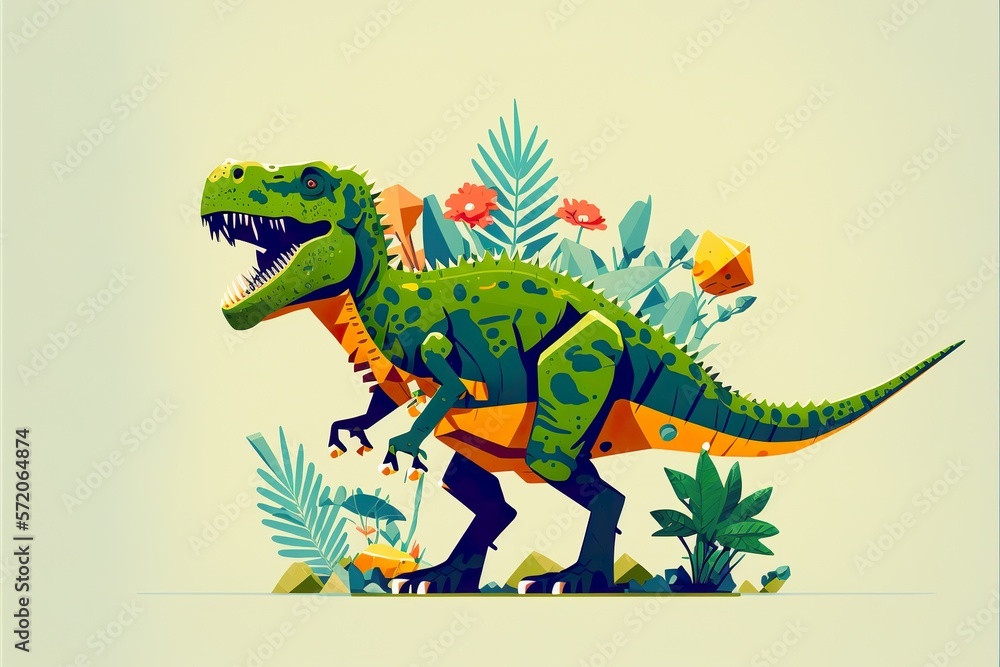 Fototapeta premium Dinosaur flat illustration created with Generative AI 
