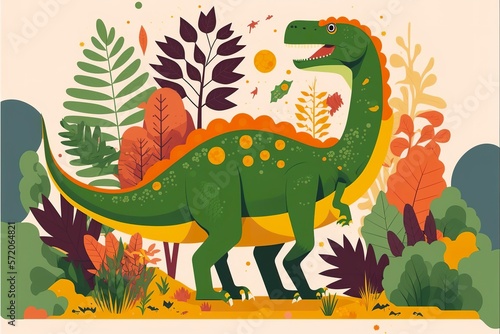 Dinosaur flat illustration created with Generative AI  photo