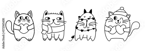 Draw vector illustration collection of cute cat.doodle characters cartoon style.