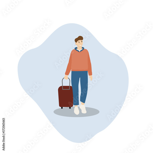 Man at the Airport, Traveling Man, Premium Vector