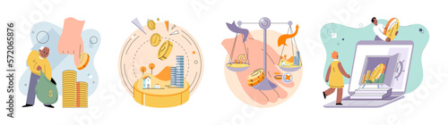 Planning successful money investment, savings and deposit big set. Calculating budget, analyzing finance report with business chart. Accounting concept. Financial advisor planning investment strategy