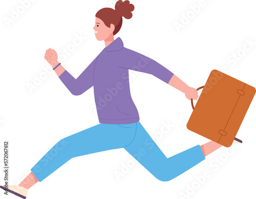 Woman dashing. Fast speed running business person with work briefcase