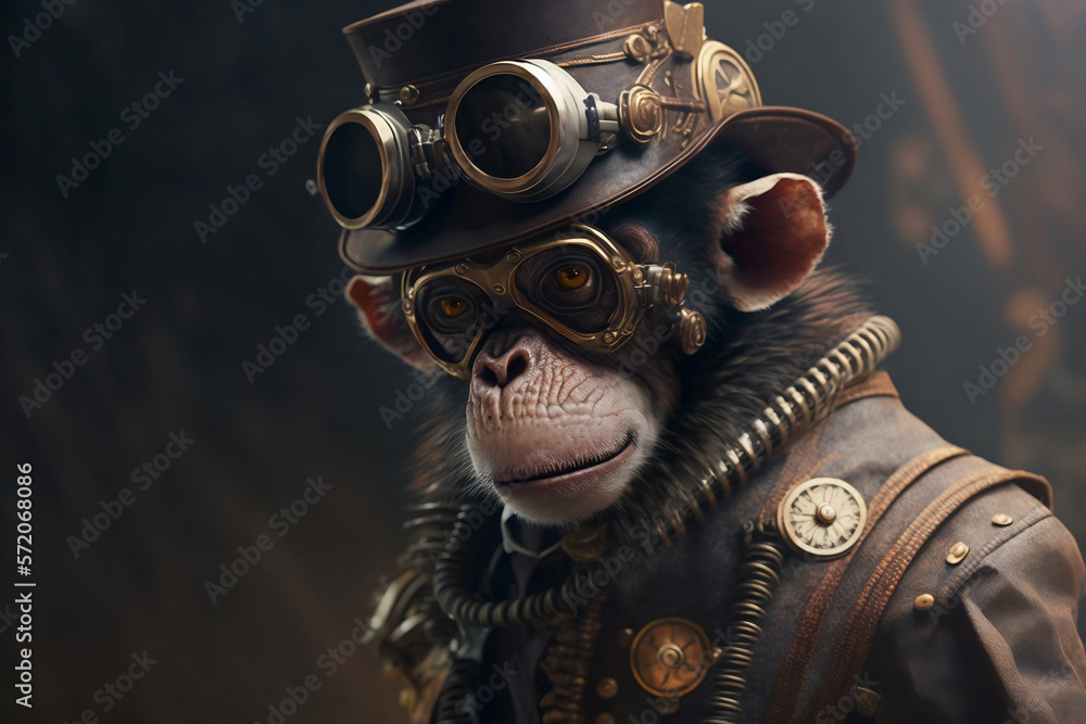 chimpanzee in steampunk style - Generative AI chimpanzee in steampunk style - Generative AI
