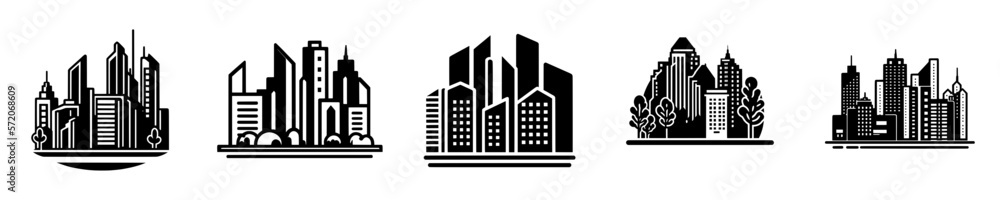 A set of 5 cityscape illustrations A set of 5 cityscape illustrations
