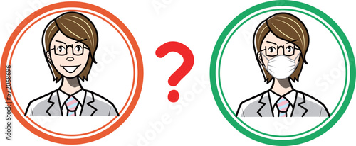 行事にマスクをするかどうか迷う会社員