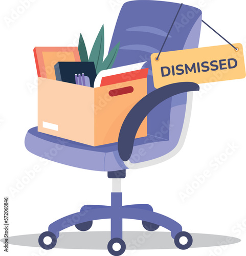 Dismissed worker office chair with stuff box cartoon icon