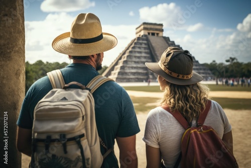 A Couple's Adventure to Chichen Itza: Exploring the Ancient Wonders of Mexico, generative ai photo