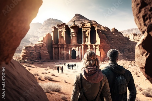 Petra's Monastery at Sunset: A Magical Moment for Two, Generative AI