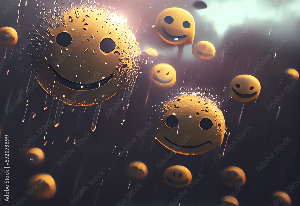 smiley face emojis in the rain, generative ai Stock Illustration ...
