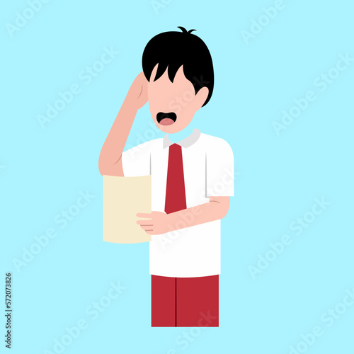 Confused Indonesian Elementary Student With Paper Test