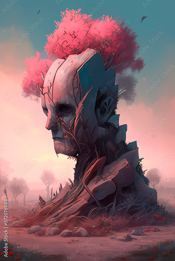 Ilustração do Stock Generative AI, a human skull and skeleton