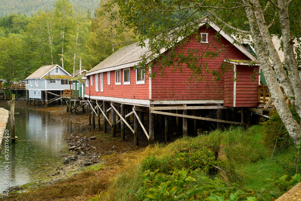 Telegraph Cove Boardwalk Historic Buildings on Pilings. The accommodations built on pilings surrounding historic Telegraph Cove on northern Vancouver Island. A popular tourist destination. BC.
Telegraph Cove Boardwalk Historic Buildings on Pilings. The accommodations built on pilings surrounding historic Telegraph Cove on northern Vancouver Island. A popular tourist destination. BC.