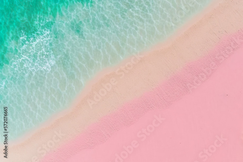 Spectacular top view from drone photo of beautiful pink beach, Generative AI