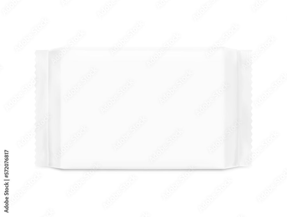 Realistic flow pack mockup. Front view. Vector illustration isolated on white background. Can be use for your design, promo, adv and etc. EPS10. Realistic flow pack mockup. Front view. Vector illustration isolated on white background. Can be use for your design, promo, adv and etc. EPS10.
