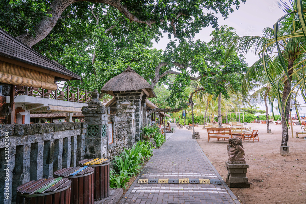 Beach walkway covered with stone at Sanur beach, Bali Beach walkway covered with stone at Sanur beach, Bali