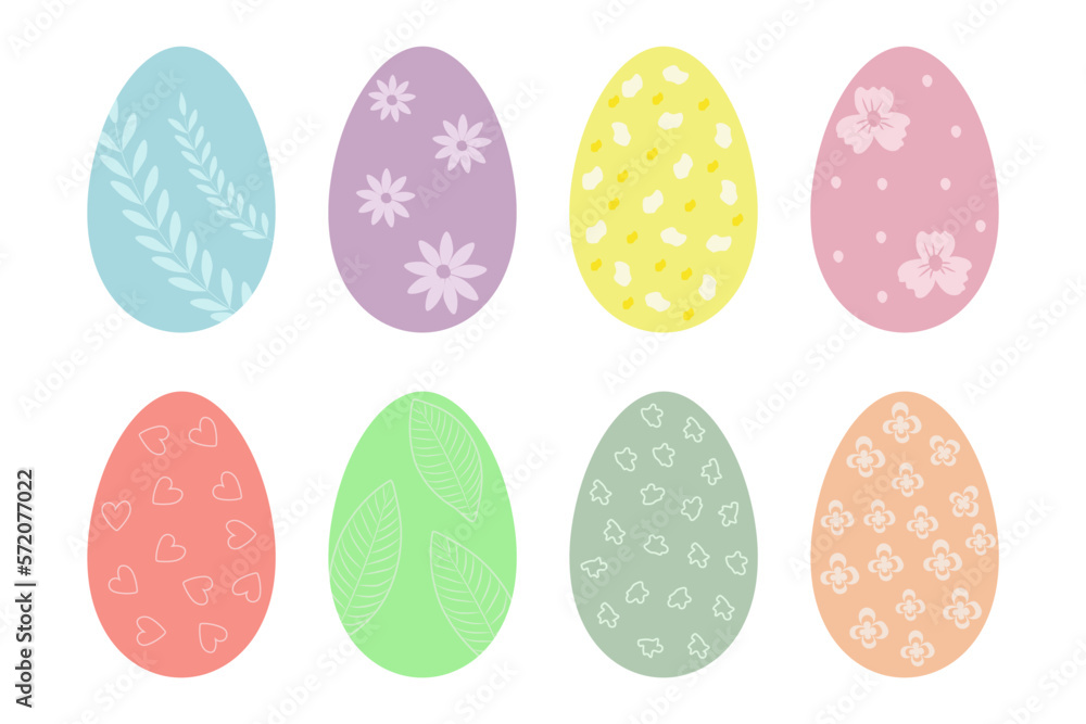 Easter eggs. Set of vector illustrations in a watercolor style. Painted Easter eggs in different colors. Easter eggs. Set of vector illustrations in a watercolor style. Painted Easter eggs in different colors.