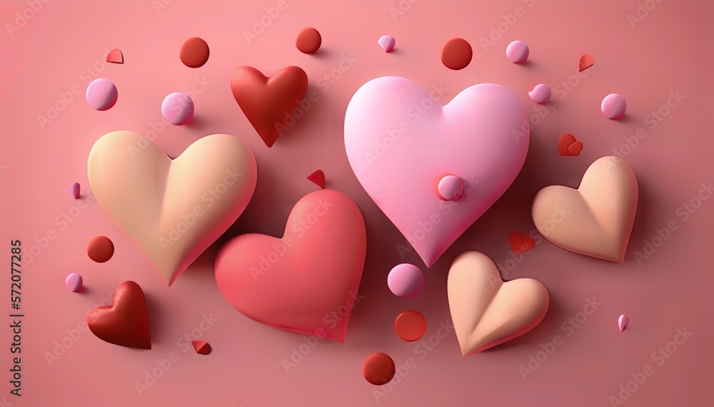 Hearts on a pastel pink background 