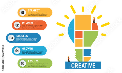 Infographic Big idea for business. 5 step chart info graphic. lamp made of blocks