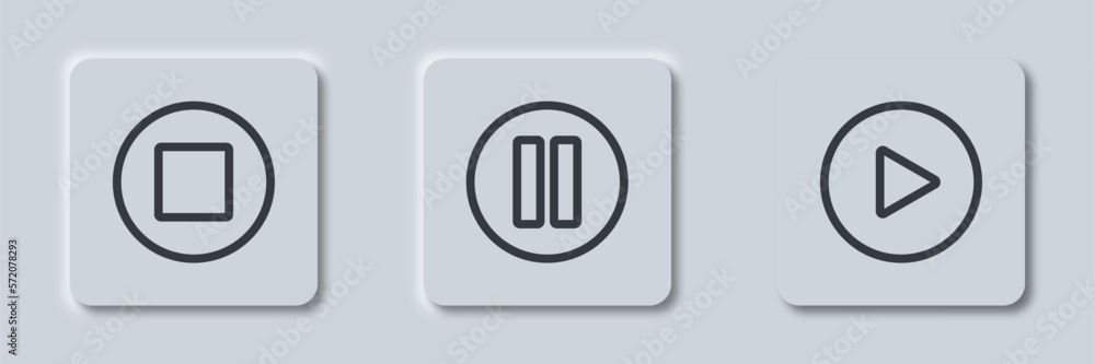 Play and pause in neumorphism style. Media Player Buttons set. Play and pause in neumorphism style. Media Player Buttons set.